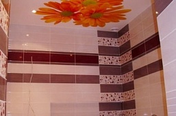 Фото натяжных потолков в ванной № 8